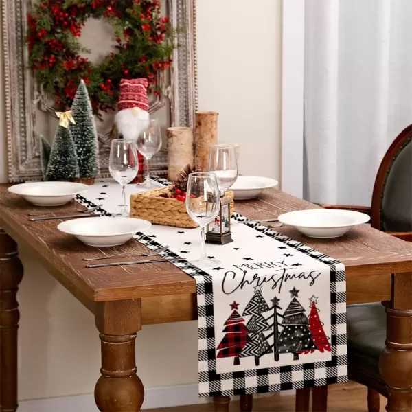 ARKENY Merry Christmas Placemats 12x18 Inches Set of 4 Xmas Tree Seasonal Farmhouse Burlap Buffalo Plaid Indoor Kitchen Dining Table Decorations for Home Party AP19318Multi Color Table Runner  13X90