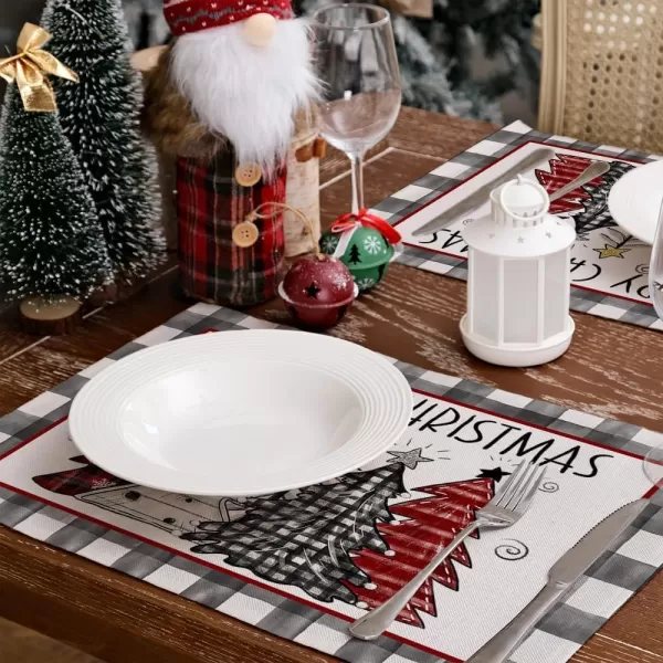 ARKENY Merry Christmas Placemats 12x18 Inches Set of 4 Xmas Tree Seasonal Farmhouse Burlap Buffalo Plaid Indoor Kitchen Dining Table Decorations for Home Party AP19318Red Placemats Set of 4  12X18