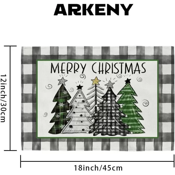 ARKENY Merry Christmas Placemats 12x18 Inches Set of 4 Xmas Tree Seasonal Farmhouse Burlap Buffalo Plaid Indoor Kitchen Dining Table Decorations for Home Party AP19318Green Placemats Set of 4  12X18