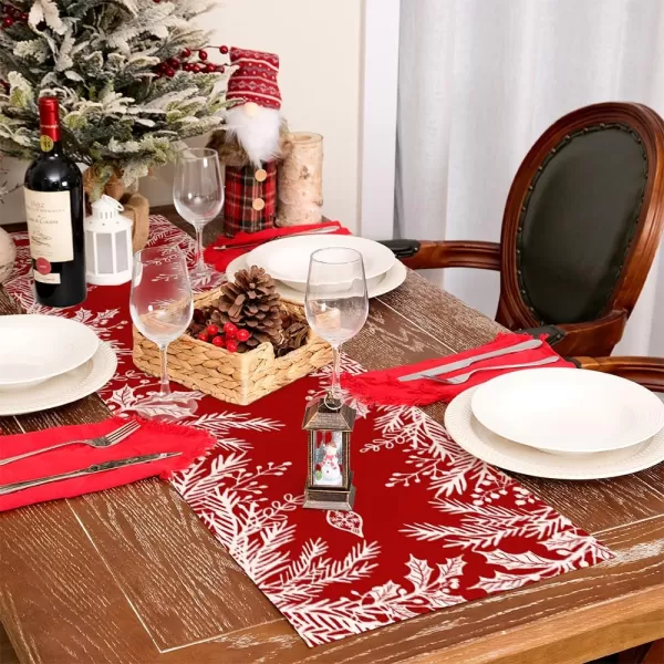 ARKENY Merry Christmas Placemats 12x18 Inches Set of 4 Xmas Tree Seasonal Farmhouse Burlap Buffalo Plaid Indoor Kitchen Dining Table Decorations for Home Party AP19318Redleaf Table Runner  13X48