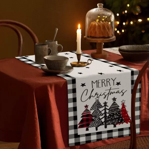 ARKENY Merry Christmas Placemats 12x18 Inches Set of 4 Xmas Tree Seasonal Farmhouse Burlap Buffalo Plaid Indoor Kitchen Dining Table Decorations for Home Party AP19318Multi Color Table Runner  13X72