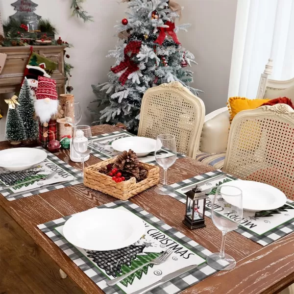 ARKENY Merry Christmas Placemats 12x18 Inches Set of 4 Xmas Tree Seasonal Farmhouse Burlap Buffalo Plaid Indoor Kitchen Dining Table Decorations for Home Party AP19318Green Placemats Set of 4  12X18