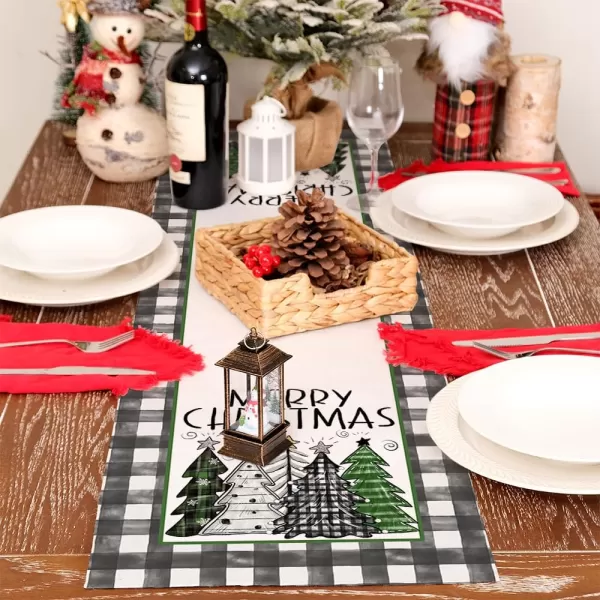 ARKENY Merry Christmas Placemats 12x18 Inches Set of 4 Xmas Tree Seasonal Farmhouse Burlap Buffalo Plaid Indoor Kitchen Dining Table Decorations for Home Party AP19318Green Table Runner  13X36