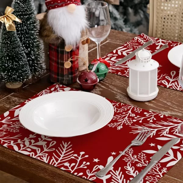 ARKENY Merry Christmas Placemats 12x18 Inches Set of 4 Xmas Tree Seasonal Farmhouse Burlap Buffalo Plaid Indoor Kitchen Dining Table Decorations for Home Party AP19318Redleaf Placemats Set of 4  12X18