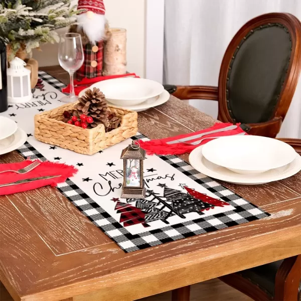 ARKENY Merry Christmas Placemats 12x18 Inches Set of 4 Xmas Tree Seasonal Farmhouse Burlap Buffalo Plaid Indoor Kitchen Dining Table Decorations for Home Party AP19318Multi Color Table Runner  13X48