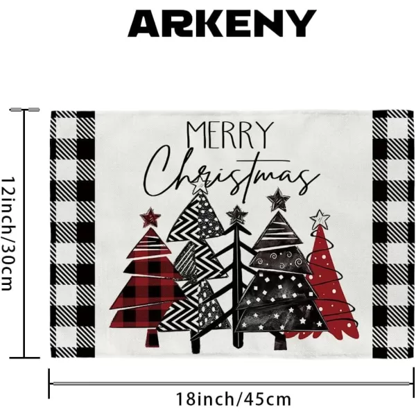 ARKENY Merry Christmas Placemats 12x18 Inches Set of 4 Xmas Tree Seasonal Farmhouse Burlap Buffalo Plaid Indoor Kitchen Dining Table Decorations for Home Party AP19318Multicolor Placemats Set of 4  12X18