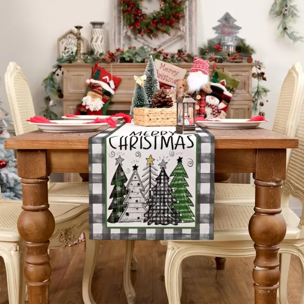 ARKENY Merry Christmas Placemats 12x18 Inches Set of 4 Xmas Tree Seasonal Farmhouse Burlap Buffalo Plaid Indoor Kitchen Dining Table Decorations for Home Party AP19318Green Table Runner  13X60