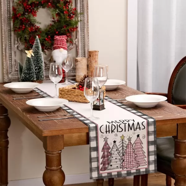 ARKENY Merry Christmas Placemats 12x18 Inches Set of 4 Xmas Tree Seasonal Farmhouse Burlap Buffalo Plaid Indoor Kitchen Dining Table Decorations for Home Party AP19318Pink Table Runner  13X72