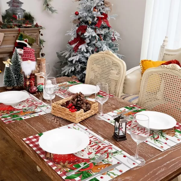 ARKENY Merry Christmas Placemats 12x18 Inches Set of 4 Xmas Tree Seasonal Farmhouse Burlap Buffalo Plaid Indoor Kitchen Dining Table Decorations for Home Party AP19318Multicake Placemats Set of 4  12X18