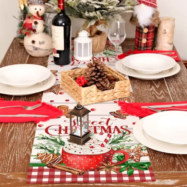 ARKENY Merry Christmas Placemats 12x18 Inches Set of 4 Xmas Tree Seasonal Farmhouse Burlap Buffalo Plaid Indoor Kitchen Dining Table Decorations for Home Party AP19318Multicake Table Runner  13X36