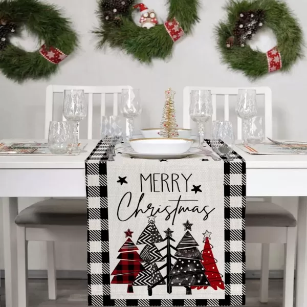 ARKENY Merry Christmas Placemats 12x18 Inches Set of 4 Xmas Tree Seasonal Farmhouse Burlap Buffalo Plaid Indoor Kitchen Dining Table Decorations for Home Party AP19318Multi Color Table Runner  13X72