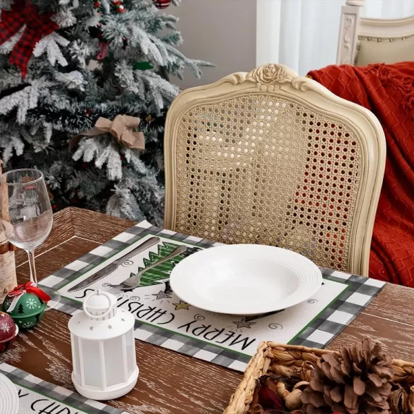 ARKENY Merry Christmas Placemats 12x18 Inches Set of 4 Xmas Tree Seasonal Farmhouse Burlap Buffalo Plaid Indoor Kitchen Dining Table Decorations for Home Party AP19318Green Placemats Set of 4  12X18