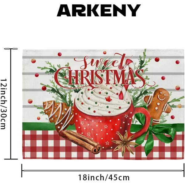 ARKENY Merry Christmas Placemats 12x18 Inches Set of 4 Xmas Tree Seasonal Farmhouse Burlap Buffalo Plaid Indoor Kitchen Dining Table Decorations for Home Party AP19318Multicake Placemats Set of 4  12X18