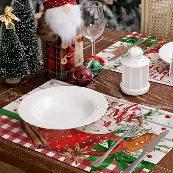 ARKENY Merry Christmas Placemats 12x18 Inches Set of 4 Xmas Tree Seasonal Farmhouse Burlap Buffalo Plaid Indoor Kitchen Dining Table Decorations for Home Party AP19318Multicake Placemats Set of 4  12X18