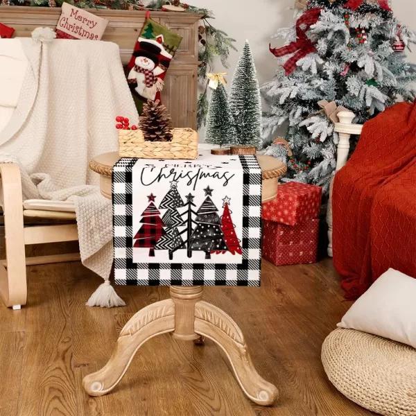 ARKENY Merry Christmas Placemats 12x18 Inches Set of 4 Xmas Tree Seasonal Farmhouse Burlap Buffalo Plaid Indoor Kitchen Dining Table Decorations for Home Party AP19318Multi Color Table Runner  13X48