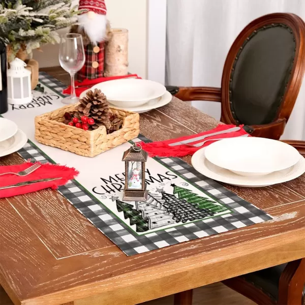 ARKENY Merry Christmas Placemats 12x18 Inches Set of 4 Xmas Tree Seasonal Farmhouse Burlap Buffalo Plaid Indoor Kitchen Dining Table Decorations for Home Party AP19318Green Table Runner  13X36