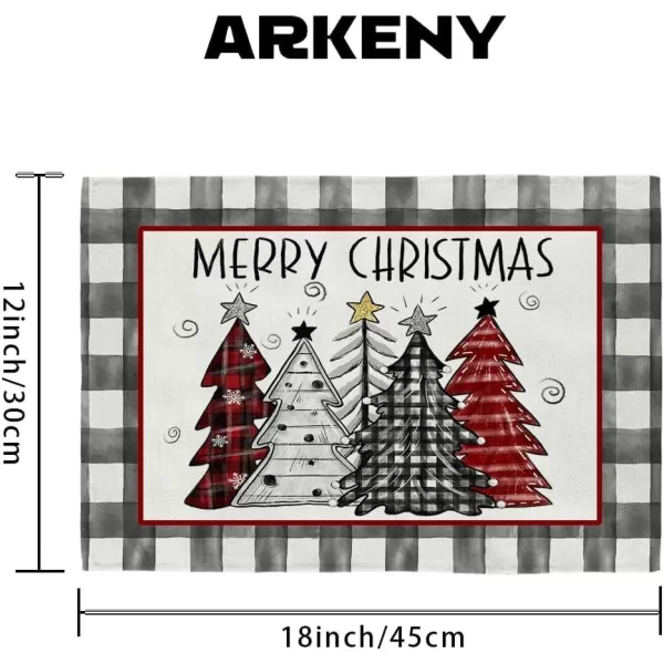 ARKENY Merry Christmas Placemats 12x18 Inches Set of 4 Xmas Tree Seasonal Farmhouse Burlap Buffalo Plaid Indoor Kitchen Dining Table Decorations for Home Party AP19318Red Placemats Set of 4  12X18