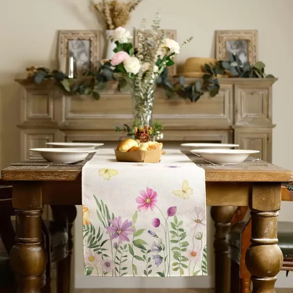 ARKENY Spring Summer Flower Butterfly Table Runner 13x72 InchesSeasonal Burlap Farmhouse Indoor Kitchen Dining Table Decoration for Home Partytable runner 13X90