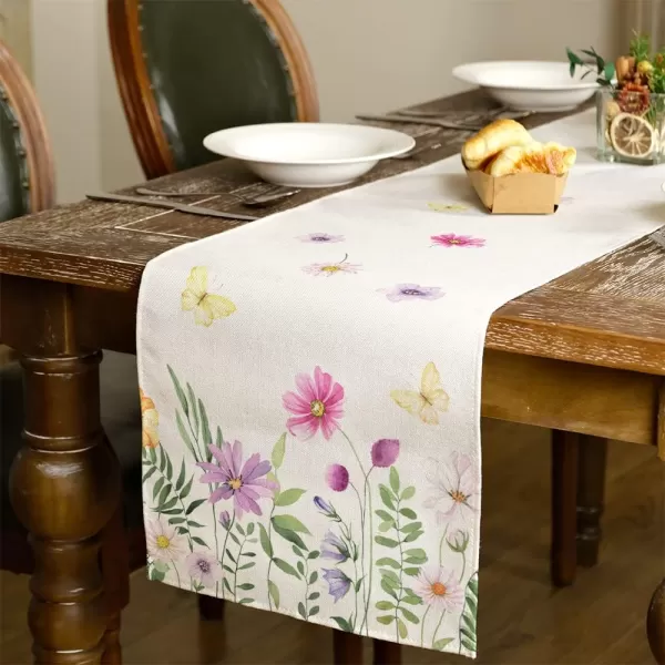 ARKENY Spring Summer Flower Butterfly Table Runner 13x72 InchesSeasonal Burlap Farmhouse Indoor Kitchen Dining Table Decoration for Home Partytable runner 13X60