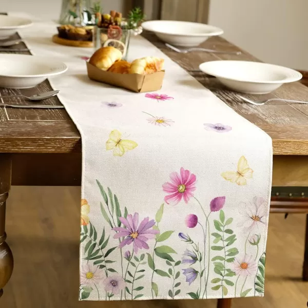 ARKENY Spring Summer Flower Butterfly Table Runner 13x72 InchesSeasonal Burlap Farmhouse Indoor Kitchen Dining Table Decoration for Home Partytable runner 13X90