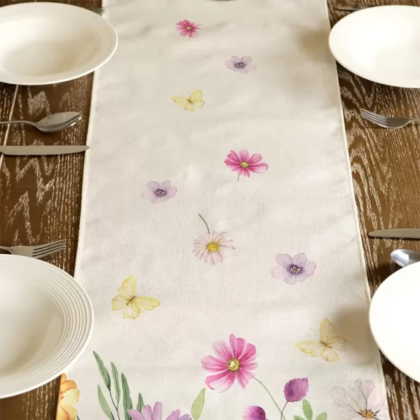 ARKENY Spring Summer Flower Butterfly Table Runner 13x72 InchesSeasonal Burlap Farmhouse Indoor Kitchen Dining Table Decoration for Home Partytable runner 13X90