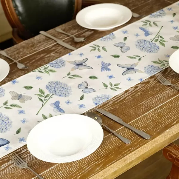 ARKENY Spring Summer Hydrangea Flower Butterfly Table Runner 13x90 InchesSeasonal Burlap Farmhouse Indoor Kitchen Dining Table Decoration for Home Partytable runner 13X108