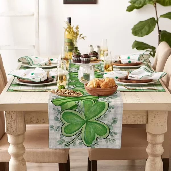 ARKENY St Patricks Day Green Shamrock Placemats 12X18 Inches Set of 4 Buffalo Plaid Spring Seasonal Holiday Decor for Dining Table Indoor Home Farmhouse Tabletop Decoration AP248table runner 13X72