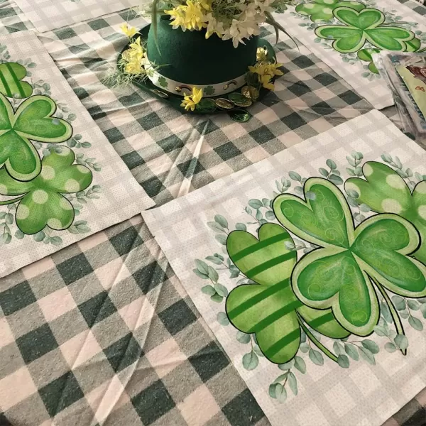 ARKENY St Patricks Day Green Shamrock Placemats 12X18 Inches Set of 4 Buffalo Plaid Spring Seasonal Holiday Decor for Dining Table Indoor Home Farmhouse Tabletop Decoration AP248placemats 12X18
