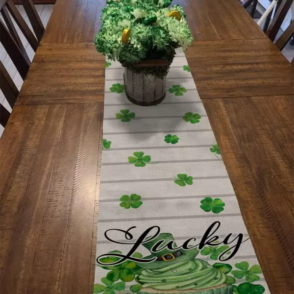 ARKENY St Patricks Day Lucky Green Shamrock Table Runner 72 Inches Gold Spring Seasonal Holiday Decor for Dining Table Indoor Home Farmhouse Tabletop Decoration AT390table runner 13X72