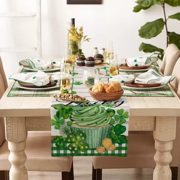 ARKENY St Patricks Day Lucky Green Shamrock Table Runner 72 Inches Gold Spring Seasonal Holiday Decor for Dining Table Indoor Home Farmhouse Tabletop Decoration AT390table runner 13X72