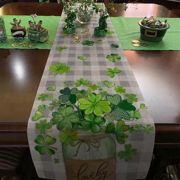 ARKENY St Patricks Day Lucky Green Shamrock Table Runner 72 Inches Vase Buffalo Plaid Spring Seasonal Holiday Decor for Dining Table Indoor Home Farmhouse Tabletop Decoration AT387ARKENY St Patricks Day Lucky Green Shamrock Table Runner 72 Inches Vase Buffalo Plaid Spring Seasonal Holiday Decor for Dining Table Indoor Home Farmhouse Tabletop Decoration AT387