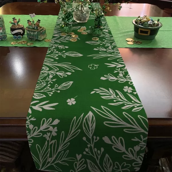 ARKENY St Patricks Day Lucky Green Shamrock Table Runner 72 InchesFloral Spring Seasonal Holiday Decor for Dining Table Indoor Home Farmhouse Tabletop Decoration AT391table runner 13X72