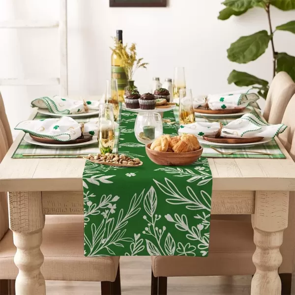 ARKENY St Patricks Day Lucky Green Shamrock Table Runner 72 InchesFloral Spring Seasonal Holiday Decor for Dining Table Indoor Home Farmhouse Tabletop Decoration AT391table runner 13X72