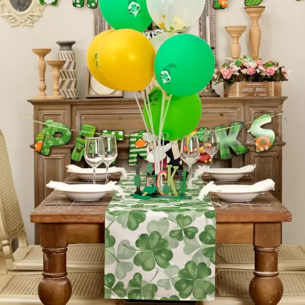 ARKENY St Patricks Day Placemats 12x18 Inches Set of 4 Green Shamrock Lucky Spring Seasonal Farmhouse Burlap Indoor Kitchen Dining Table Mats Decorations for Home Party AP5504Green Table Runner  13X120