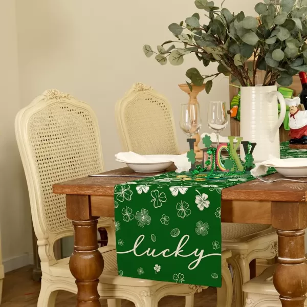 ARKENY St Patricks Day Placemats 12x18 Inches Set of 4 Green Shamrock Lucky Spring Seasonal Farmhouse Burlap Indoor Kitchen Dining Table Mats Decorations for Home Party AP25118Green Table Runner  13X48