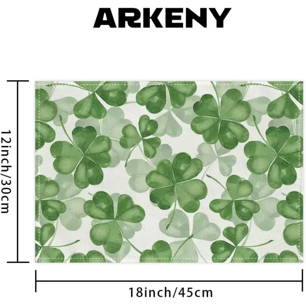 ARKENY St Patricks Day Placemats 12x18 Inches Set of 4 Green Shamrock Lucky Spring Seasonal Farmhouse Burlap Indoor Kitchen Dining Table Mats Decorations for Home Party AP5504Green Placemats Set of 4  12X18