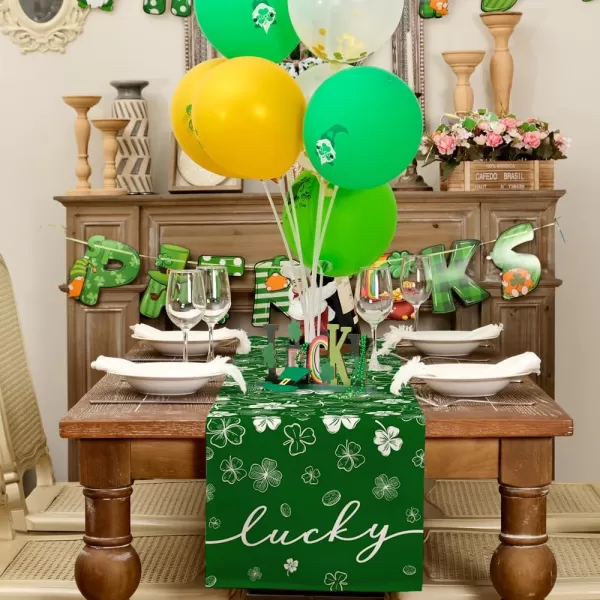 ARKENY St Patricks Day Placemats 12x18 Inches Set of 4 Green Shamrock Lucky Spring Seasonal Farmhouse Burlap Indoor Kitchen Dining Table Mats Decorations for Home Party AP25118Green Table Runner  13X72