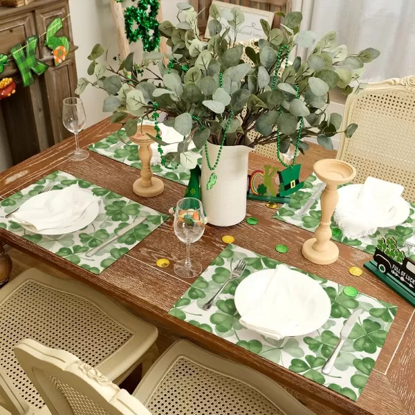 ARKENY St Patricks Day Placemats 12x18 Inches Set of 4 Green Shamrock Lucky Spring Seasonal Farmhouse Burlap Indoor Kitchen Dining Table Mats Decorations for Home Party AP5504Green Placemats Set of 4  12X18