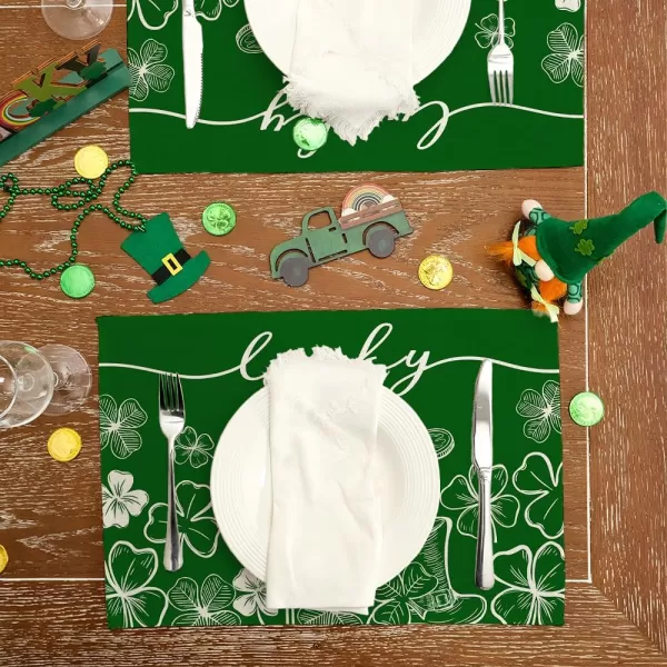 ARKENY St Patricks Day Placemats 12x18 Inches Set of 4 Green Shamrock Lucky Spring Seasonal Farmhouse Burlap Indoor Kitchen Dining Table Mats Decorations for Home Party AP25118Green Placemats Set of 4  12X18
