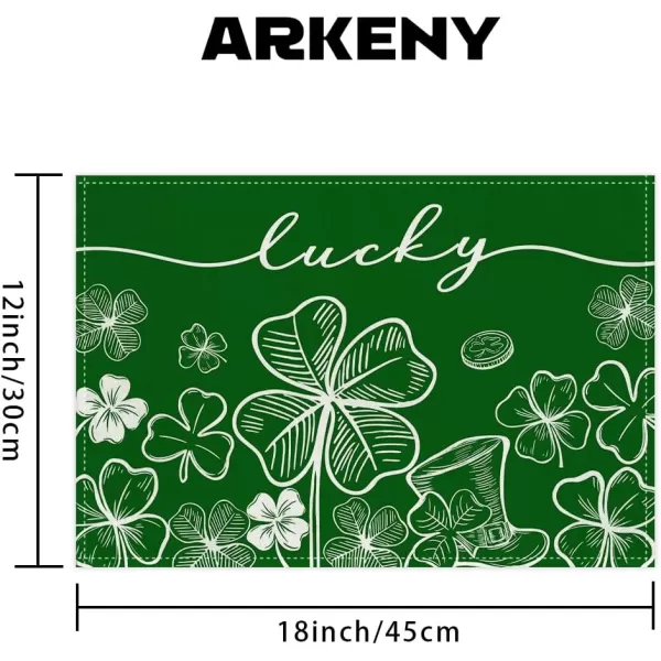 ARKENY St Patricks Day Placemats 12x18 Inches Set of 4 Green Shamrock Lucky Spring Seasonal Farmhouse Burlap Indoor Kitchen Dining Table Mats Decorations for Home Party AP25118Green Placemats Set of 4  12X18