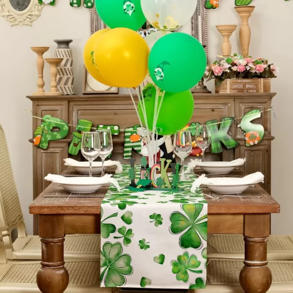 ARKENY St Patricks Day Placemats 12x18 Inches Set of 4 Green Shamrock Spring Seasonal Farmhouse Burlap Indoor Kitchen Dining Table Mats Decorations for Home Party AP54918Green Table Runner  13X108