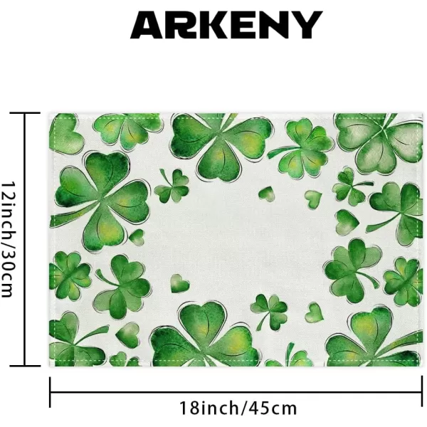 ARKENY St Patricks Day Placemats 12x18 Inches Set of 4 Green Shamrock Spring Seasonal Farmhouse Burlap Indoor Kitchen Dining Table Mats Decorations for Home Party AP54918Green Placemats Set of 4  12X18