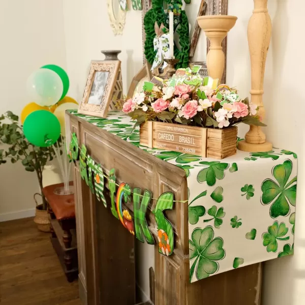 ARKENY St Patricks Day Placemats 12x18 Inches Set of 4 Green Shamrock Spring Seasonal Farmhouse Burlap Indoor Kitchen Dining Table Mats Decorations for Home Party AP54918Green Table Runner  13X90