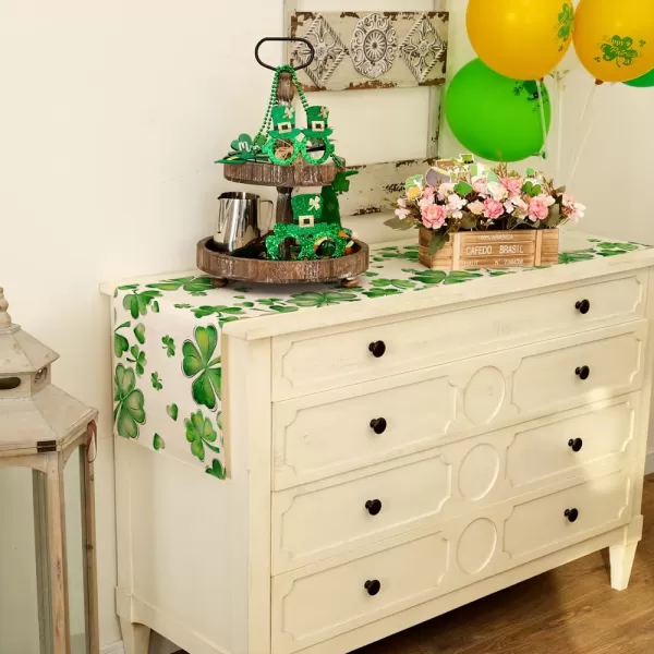 ARKENY St Patricks Day Placemats 12x18 Inches Set of 4 Green Shamrock Spring Seasonal Farmhouse Burlap Indoor Kitchen Dining Table Mats Decorations for Home Party AP54918Green Table Runner  13X90