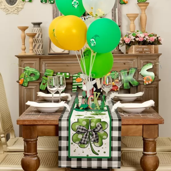 ARKENY St Patricks Day Placemats 12x18 Inches Set of 4 Shamrock Lucky Bow Spring Seasonal Farmhouse Buffalo Plaid Burlap Indoor Kitchen Dining Table Mats Decorations for Home Party AP5464Buffalo Plaid Table Runner  13X60