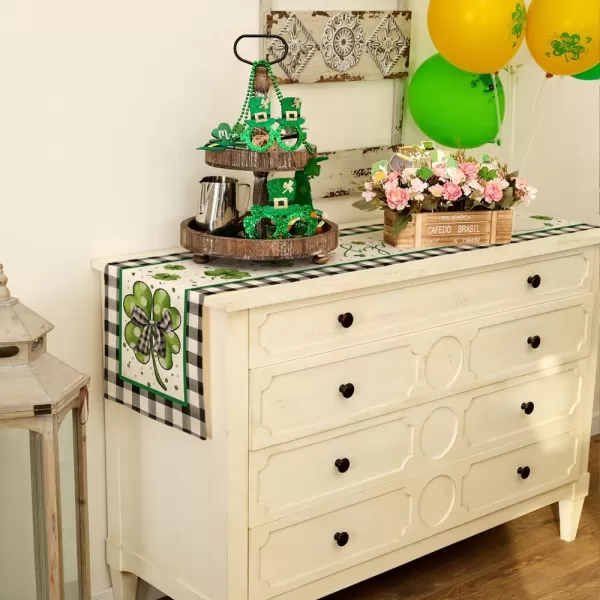 ARKENY St Patricks Day Placemats 12x18 Inches Set of 4 Shamrock Lucky Bow Spring Seasonal Farmhouse Buffalo Plaid Burlap Indoor Kitchen Dining Table Mats Decorations for Home Party AP5464Buffalo Plaid Table Runner  13X120