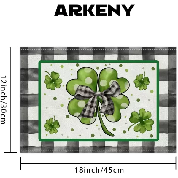 ARKENY St Patricks Day Placemats 12x18 Inches Set of 4 Shamrock Lucky Bow Spring Seasonal Farmhouse Buffalo Plaid Burlap Indoor Kitchen Dining Table Mats Decorations for Home Party AP5464Buffalo Plaid Placemats Set of 4  12X18