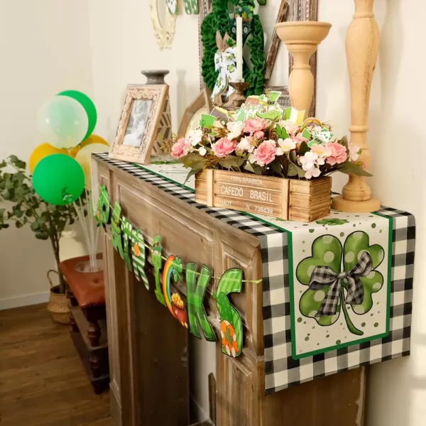 ARKENY St Patricks Day Placemats 12x18 Inches Set of 4 Shamrock Lucky Bow Spring Seasonal Farmhouse Buffalo Plaid Burlap Indoor Kitchen Dining Table Mats Decorations for Home Party AP5464Buffalo Plaid Table Runner  13X120