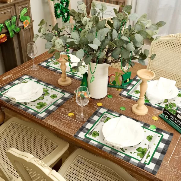 ARKENY St Patricks Day Placemats 12x18 Inches Set of 4 Shamrock Lucky Bow Spring Seasonal Farmhouse Buffalo Plaid Burlap Indoor Kitchen Dining Table Mats Decorations for Home Party AP5464Buffalo Plaid Placemats Set of 4  12X18