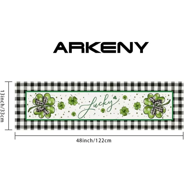 ARKENY St Patricks Day Placemats 12x18 Inches Set of 4 Shamrock Lucky Bow Spring Seasonal Farmhouse Buffalo Plaid Burlap Indoor Kitchen Dining Table Mats Decorations for Home Party AP5464Buffalo Plaid Table Runner  13X48